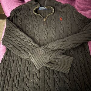 Ralph Lauren Black Cable Knit Zip-Up Sweater